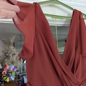 Rust Orange Ruffled Sleeve Dress
